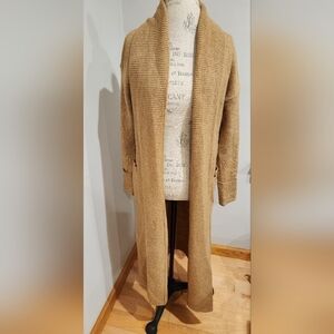 TAHARI women's cowl neck light brown/tan wool blend long sweater coat in size S